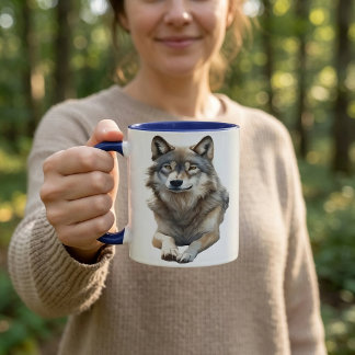 Caneca Lobo Cinza Aquarela