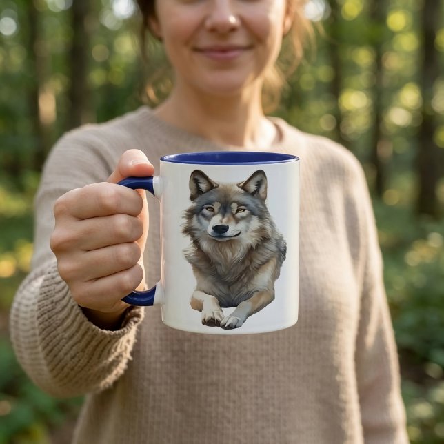 Caneca Lobo Cinza Aquarela (Criador carregado)
