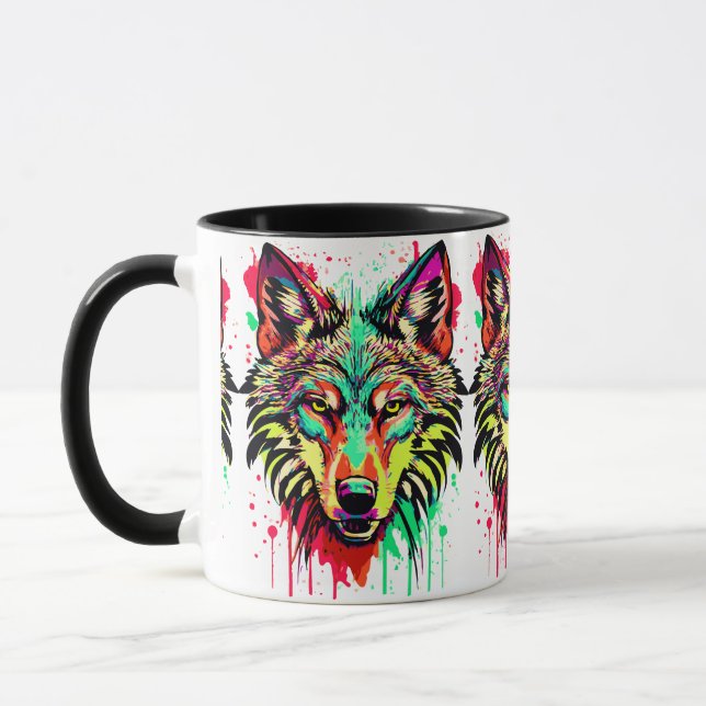 Caneca Lobo Colorido Cabeça - Lobo Mug - Lobos (Esquerda)
