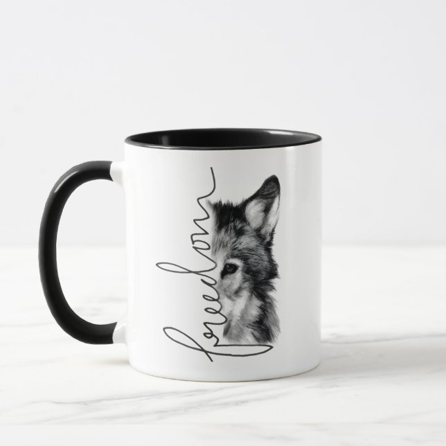 Caneca Lobo da Liberdade Arte de Linha Minimalista - (Esquerda)