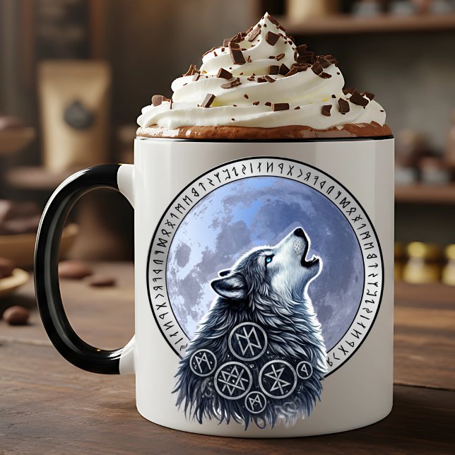 Caneca Lobo de Odín (Ya sea con Cacao o con Café, esta taza inspira poder vikingo y energía del Lobo a la luna llena)