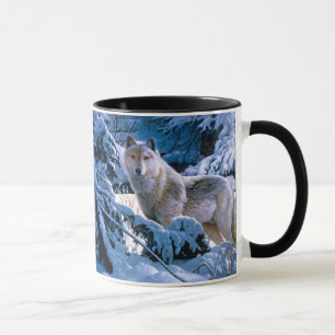 Caneca Lobo na pintura da floresta de inverno