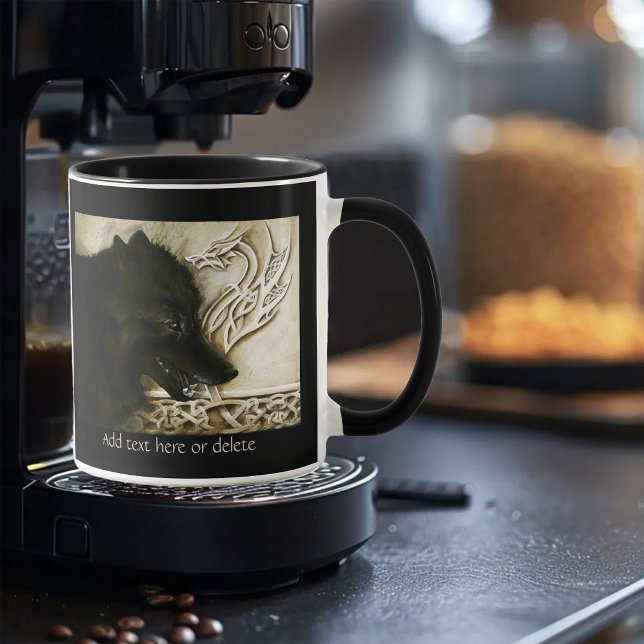 Caneca Lobo Negro Dragão Celta Entrelaçado Fantasia (Criador carregado)