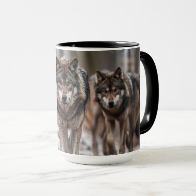 Caneca Lobos Yellowstone Coffee Mug Dois Tons (Frente Esquerda)