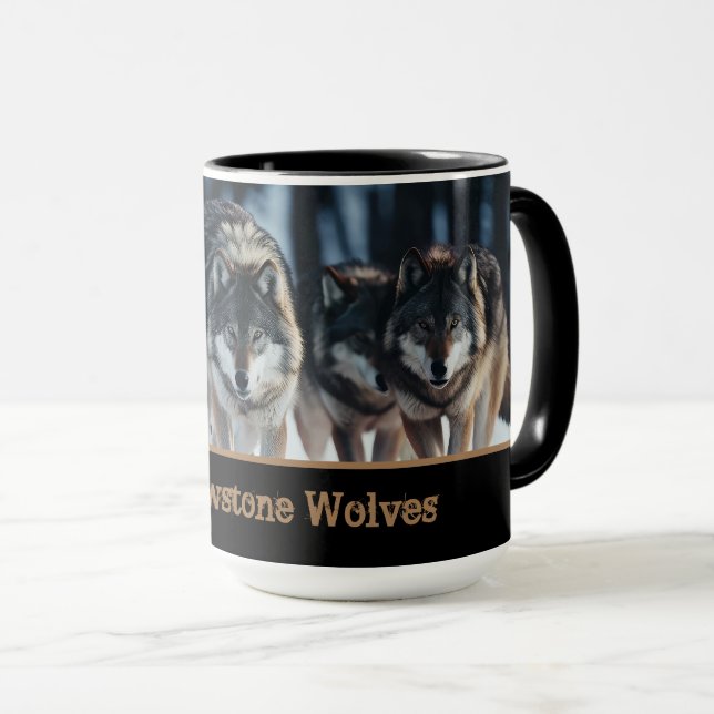 Caneca Lobos Yellowstone Coffee Mug Dois Tons (Frente Esquerda)