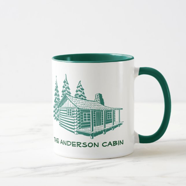 Caneca Log Cabin Lake House Woods Texto Personalizado Mug (Direita)