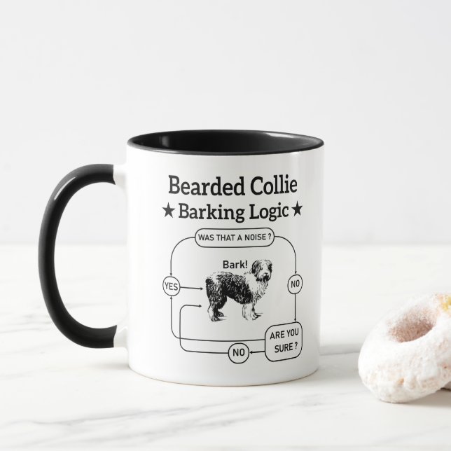 Caneca Lógica de Latido de Collie Barbudo Engraçado Cacho (Com Donut)