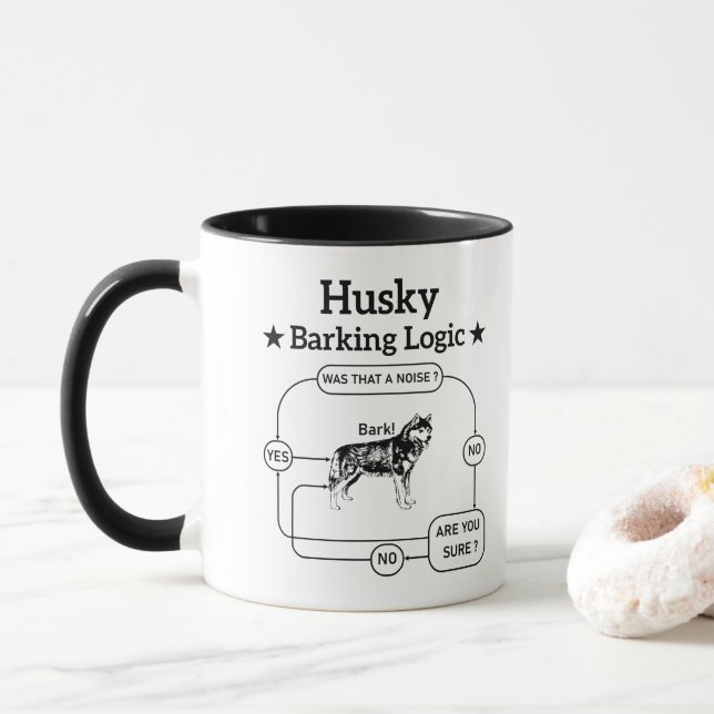 Caneca Lógica de Latido de Husky Engraçado Cachorro Siber (Com Donut)