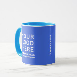 Caneca Logotipo Branco Personalizado da Empresa em um Azu