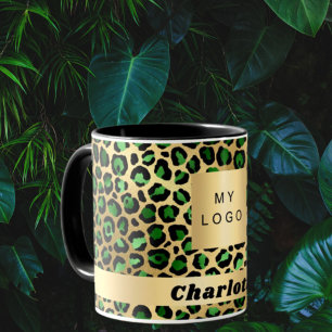 Caneca Logotipo comercial da Leoparda-de-Ouro Verde Emera