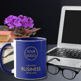 Caneca Logotipo comercial elegante Royal Blue Dourado