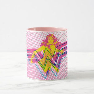 Caneca Logotipo de arte em quadrinhos amarelo-rosa da Mul