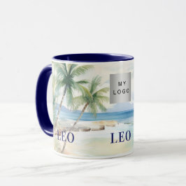 Caneca logotipo de empresa de nome de palmeiras de praia 