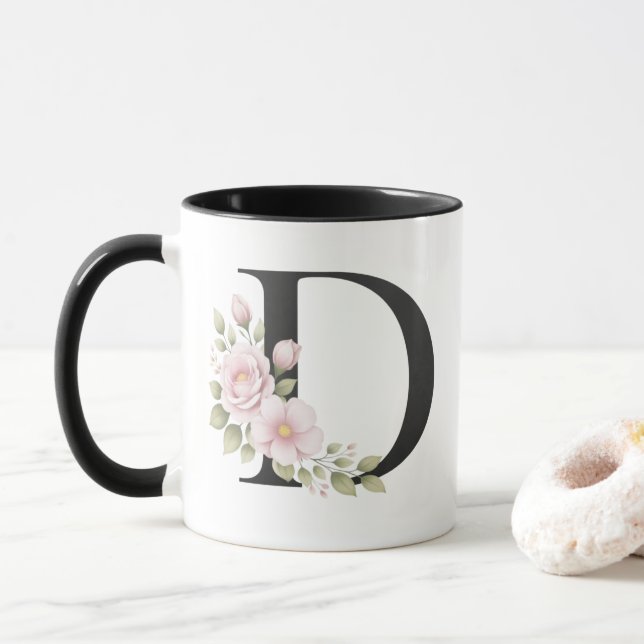 Caneca Logotipo de letra D floral (Com Donut)