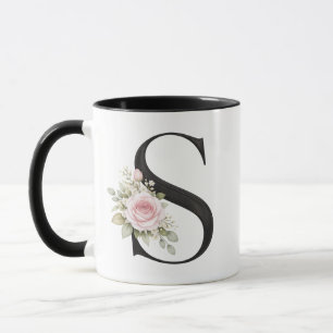 Caneca Logotipo de Monograma de Letra S Floral Elegante