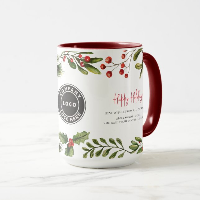Caneca Logotipo Empresarial Feliz Natal Funcionários Nata (Frente Esquerda)