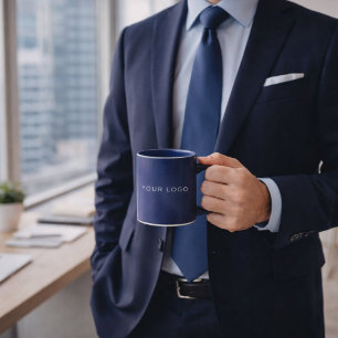 Caneca Logotipo empresarial retangular branco azul-marinh