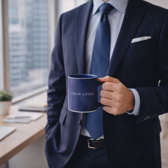 Caneca Logotipo empresarial retangular branco azul-marinh (Criador carregado)
