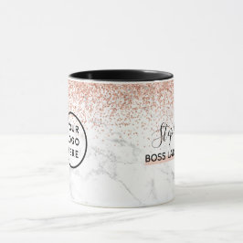 Caneca Logotipo Glitter Dourado do Rosa Marble Seu Nome S