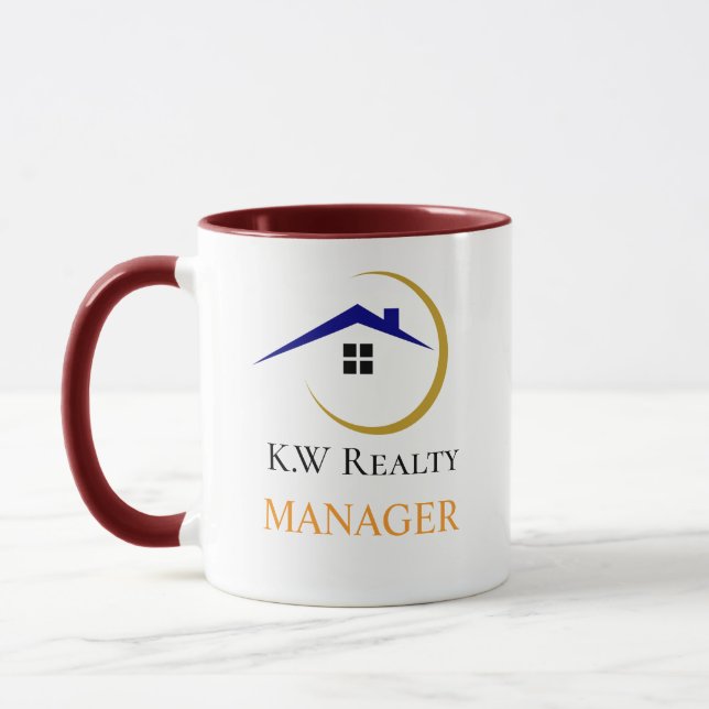 Caneca logotipo personalizado branco e dourado de imóveis (Esquerda)
