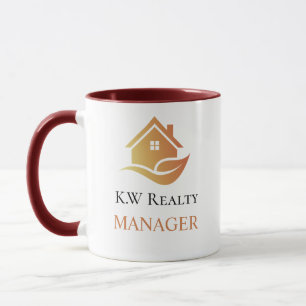 Caneca Logotipo personalizado branco e dourado de imóveis