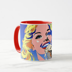 Caneca Loira Comendo Sorvete Colorido Estilo Pop Art dos