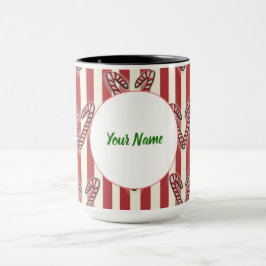Caneca Lolipps de Natal das faixas vermelhas Personalizad