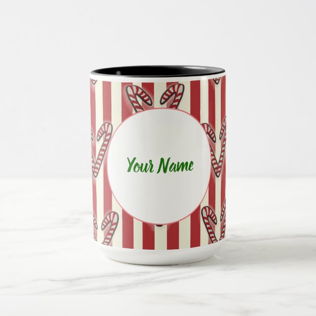Caneca Lolipps de Natal das faixas vermelhas Personalizad (Centro)