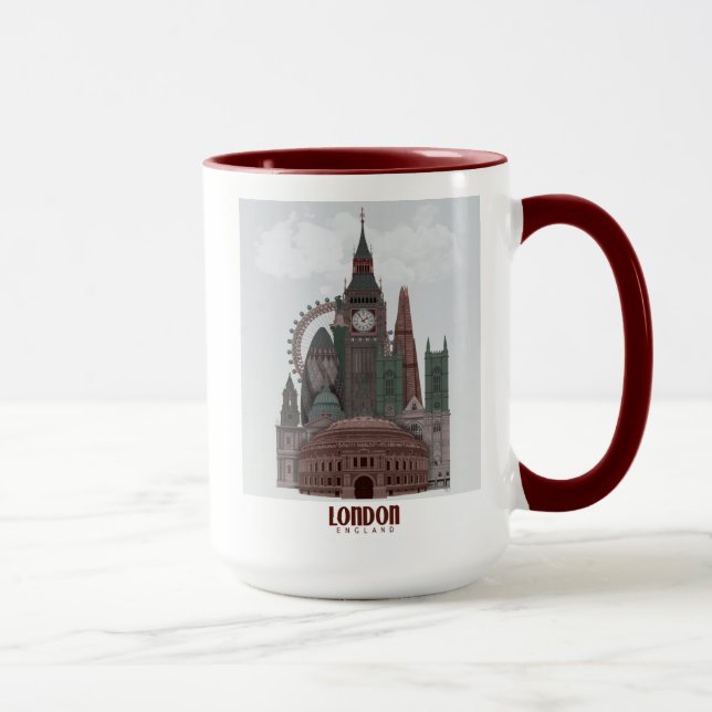Caneca Londres em Nuvens Vermelho e Verde (Direita)
