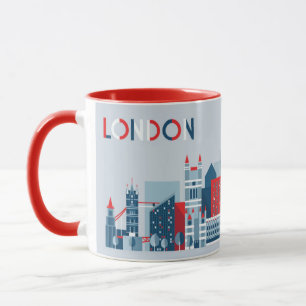 Caneca Londres, Inglaterra skyline vermelha, branca e