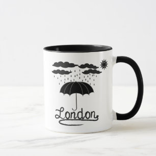 Caneca Londres   sob um guarda-chuva