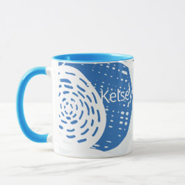 Caneca Loops de círculo Abstrato Azul e Branco personaliz