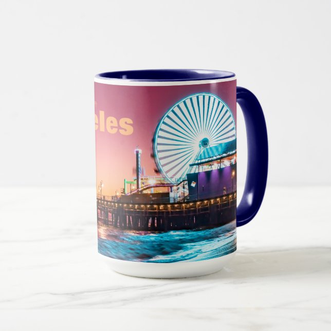 Caneca Los Angeles Pink & Blue Sunset Papais noeis Monica (Frente Esquerda)