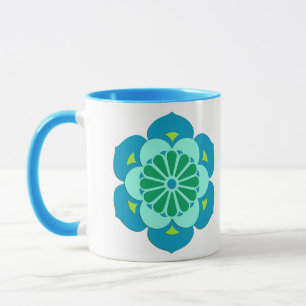 Caneca Lotus Flower Mandala, Turquesa, Azul e Limão