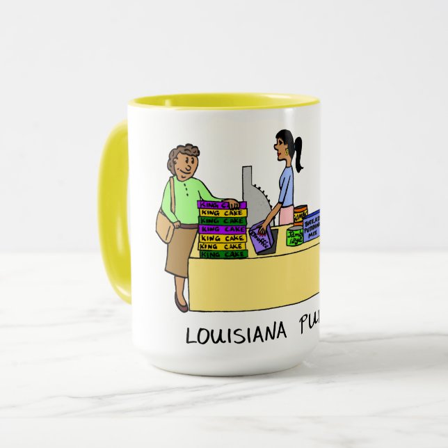 Caneca Louisiana Compre Diversão Mardi Gras Cartoon Humor (Frente Esquerda)