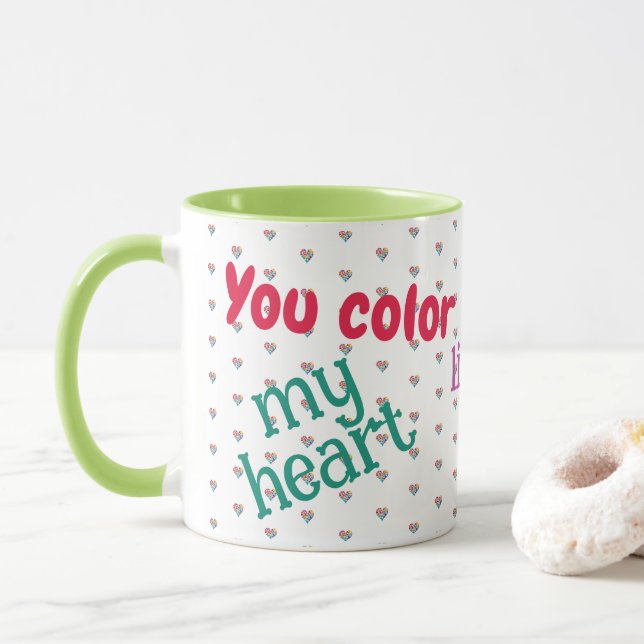 Caneca Love, Friendship, Rainbow Hearts, Colorful Mug (Com Donut)