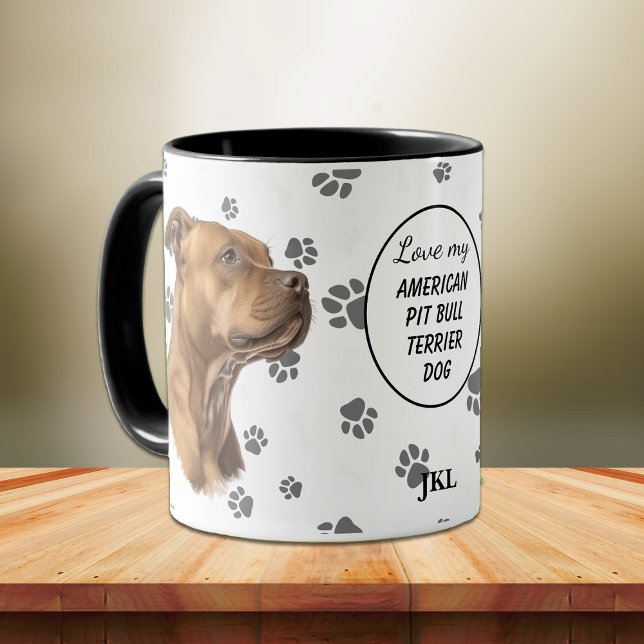 Caneca Love My American Pit Bull Terrier Dog Pawprint (Criador carregado)