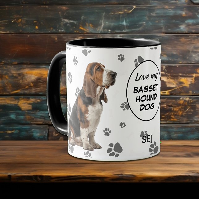 Caneca Love My Basset Hound Dog Pawprint Pattern (Criador carregado)