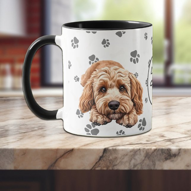 Caneca Love My Cockapoo Dog Pawprint Pattern (Criador carregado)