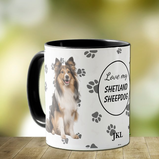 Caneca Love My Shetland Sheepdog Dog Pawprint (Criador carregado)