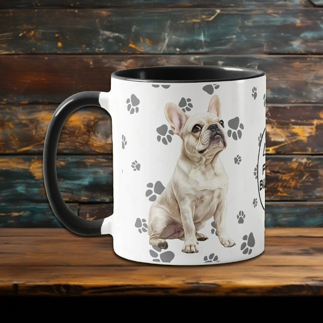Caneca Love My White French Bulldog Pawprint Pattern (Criador carregado)