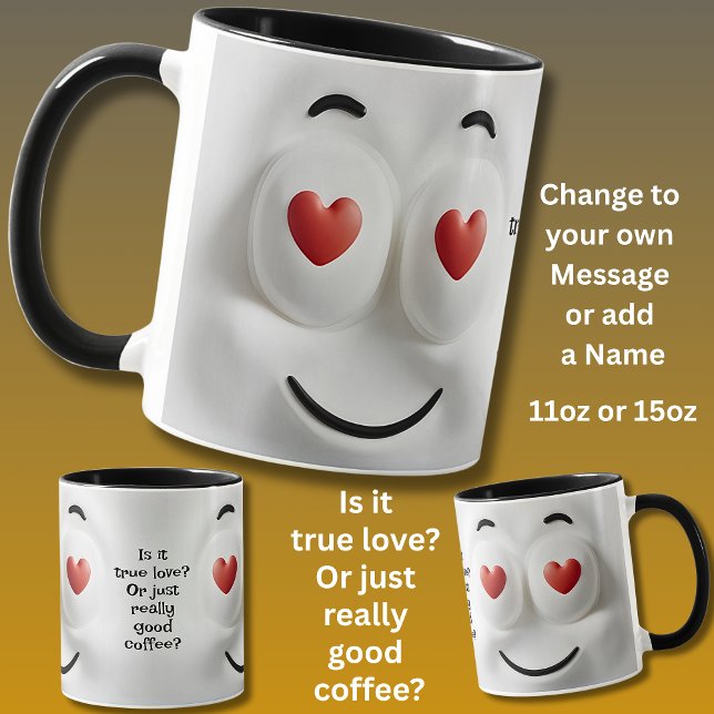Caneca Love or Coffee?  Add Name Message, Expressive Face (Criador carregado)
