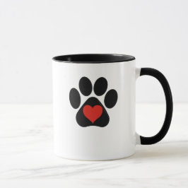 Caneca Love Paw Print com coração vermelho