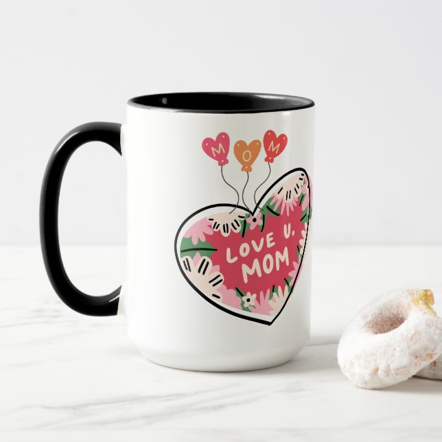 Caneca Love U. Mom: Floral Heart mug (Com Donut)