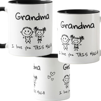 Caneca Love You Grandma Kids Art Personalized Gift