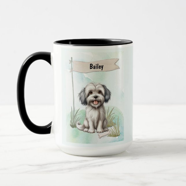 Caneca Lowchen Watercolor Personalized Dog (Esquerda)