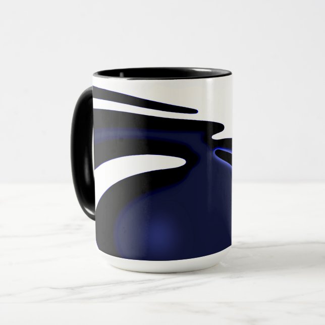 Caneca Lua azul: Abstrato azul, branco e preto (Frente Esquerda)