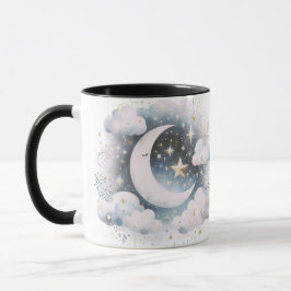 Caneca Lua Crescente Azul e Branco Celestial Boho Moderno