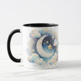 Caneca Lua Crescente Azul e Branco Celestial Boho Moderno
