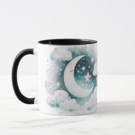 Caneca Lua Crescente Azul e Branco Celestial Boho Moderno